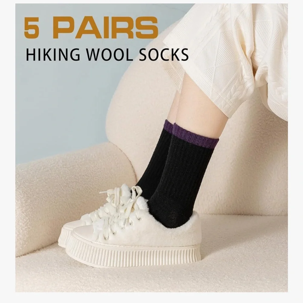 🆕 Wool Socks for Women - Hiking Womens Socks 5 Pairs, Thermal